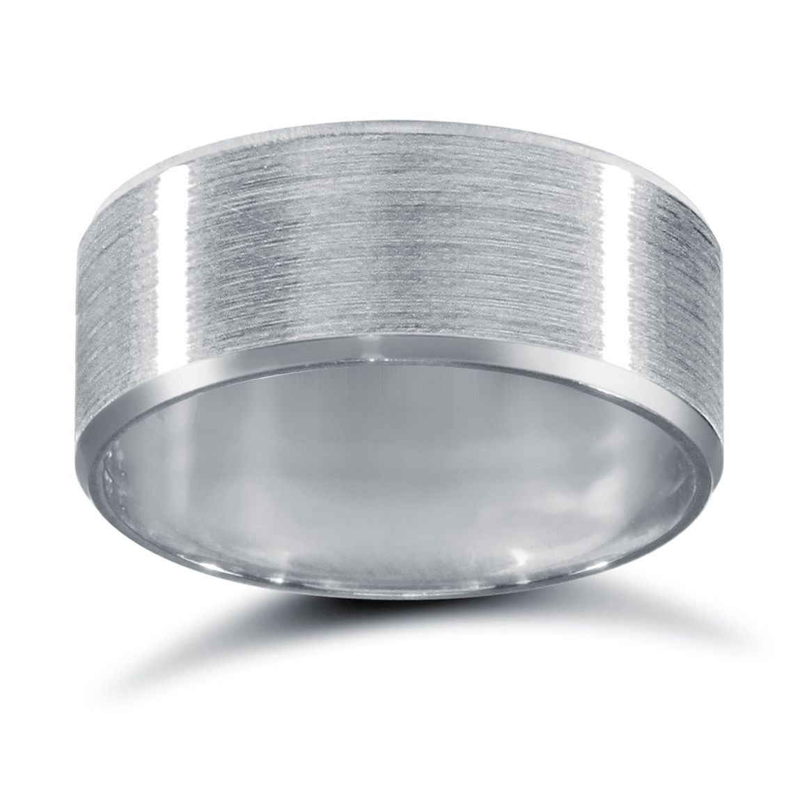 18ct White Gold Standard Weight Flat Profile Satin and Bevelled Edge Wedding Ring