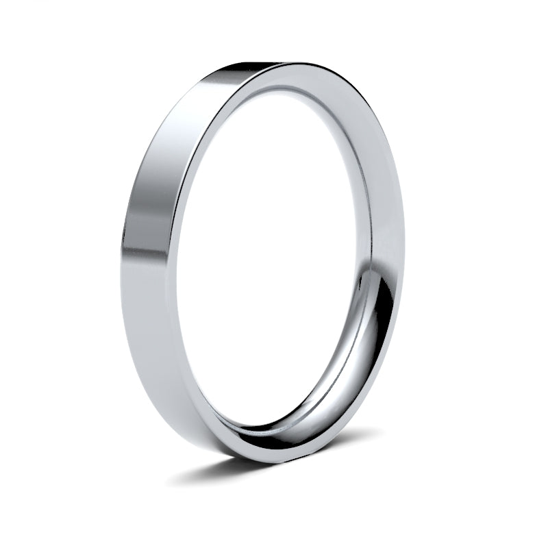 9ct White Gold Premium Weight Flat Court Profile Mirror Finish Wedding Ring