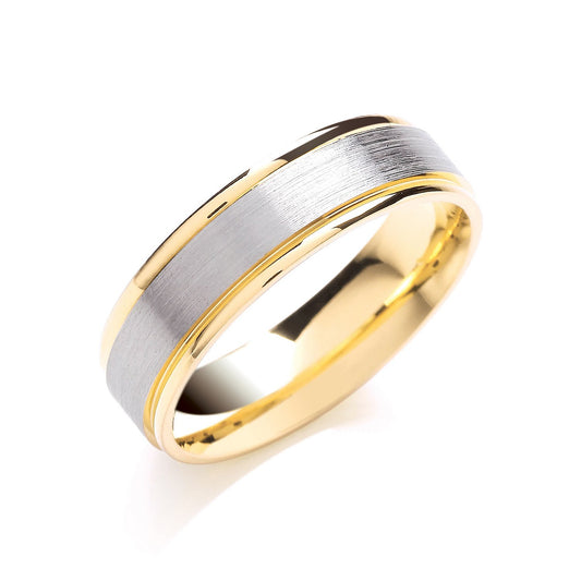 6mm Two Colour Flat Court Matt Centre - Polish Edge Wedding Band