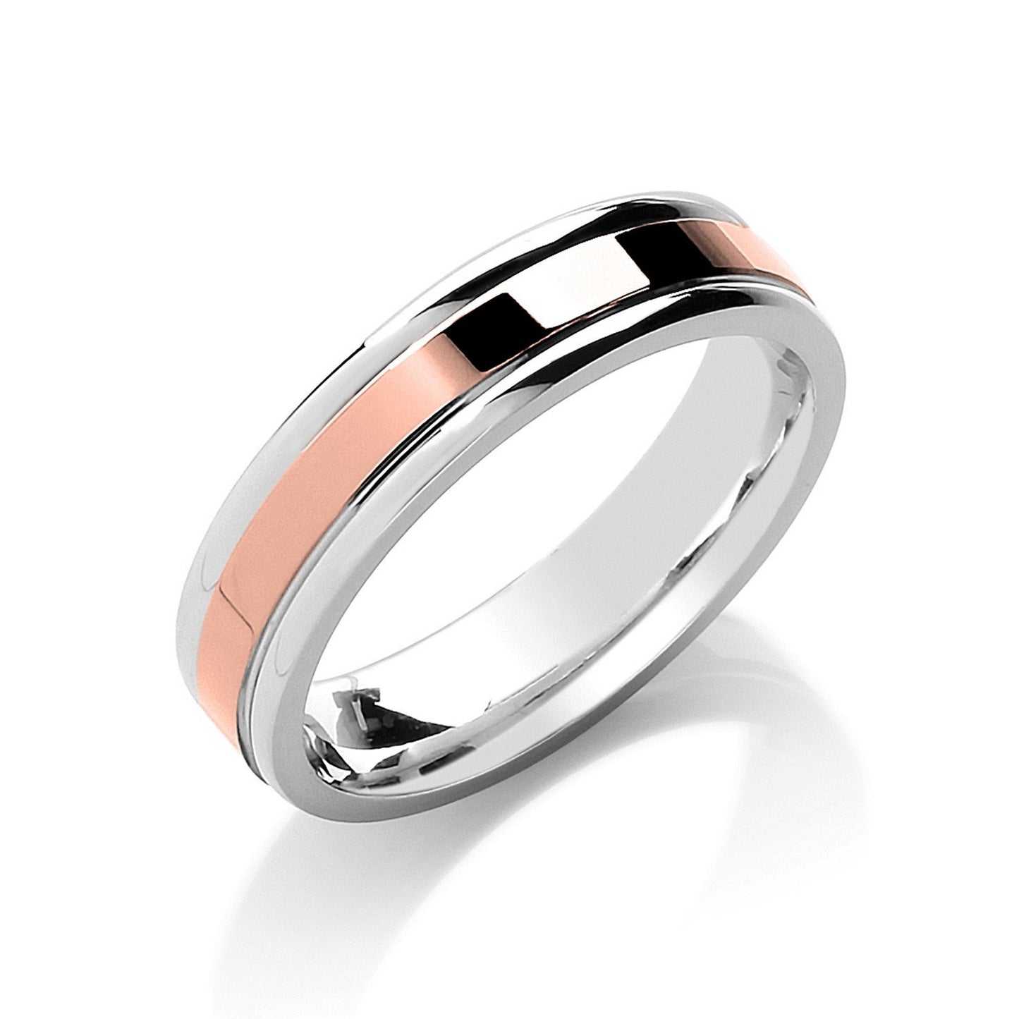 5mm Flat Court Two Colour With Parallel Groove Wedding Band