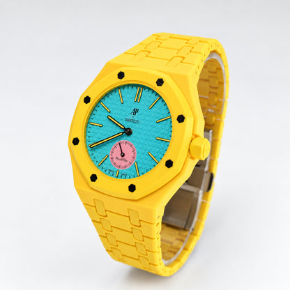 Swatch x Audemars Piguet Royal Pop OTG ROZ SSX03J100N with yellow Bioceramic case and matching bracelet