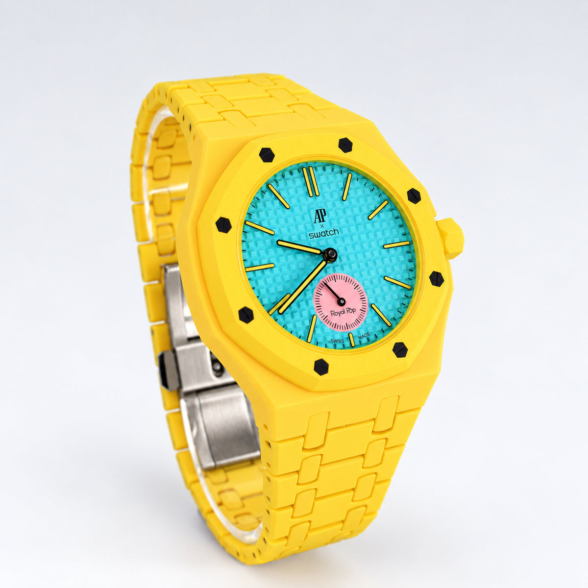 Royal Pop OTG ROZ SSX03J100N watch in yellow Bioceramic case with integrated yellow bracelet