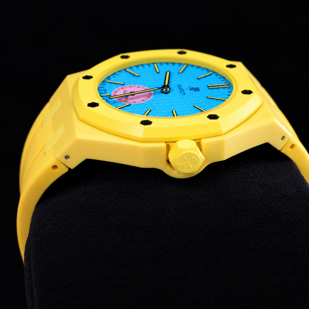 Swatch x Audemars Piguet OTG ROZ SSX03J100N yellow case and rubber bracelet watch