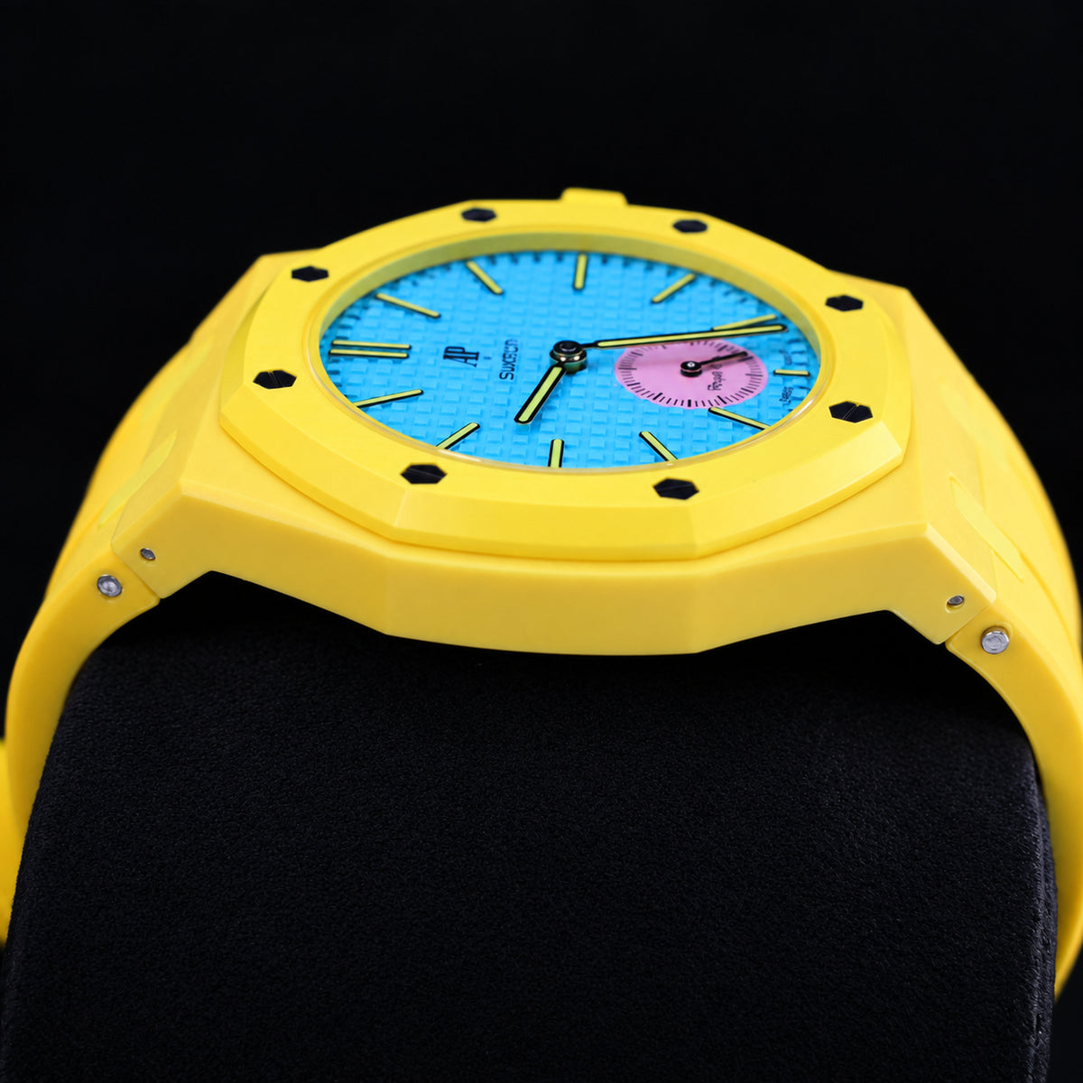 Royal Pop OTG ROZ SSX03J100N with yellow octagonal bezel and turquoise-blue dial