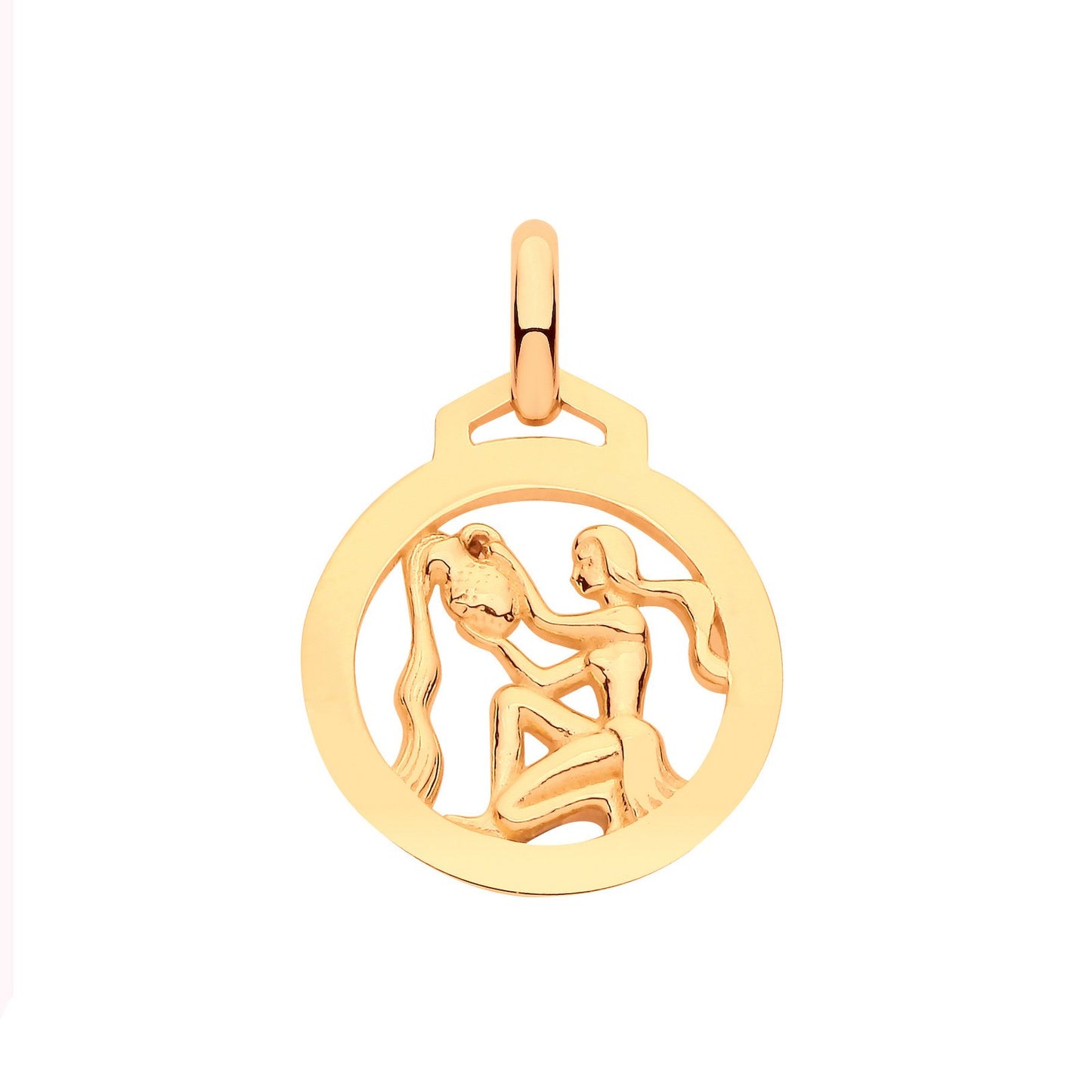 Yellow Gold  Round Zodiac Pendant  Aquarius