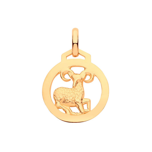 Yellow Gold  Round Zodiac Pendant Aries