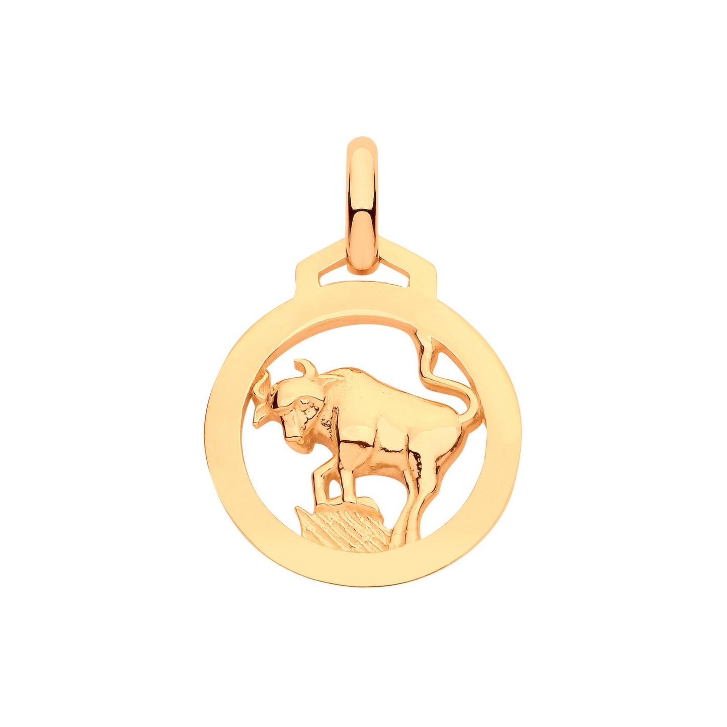 Yellow Gold  Round Zodiac Pendant Taurus