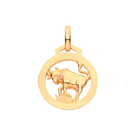 Yellow Gold  Round Zodiac Pendant Taurus