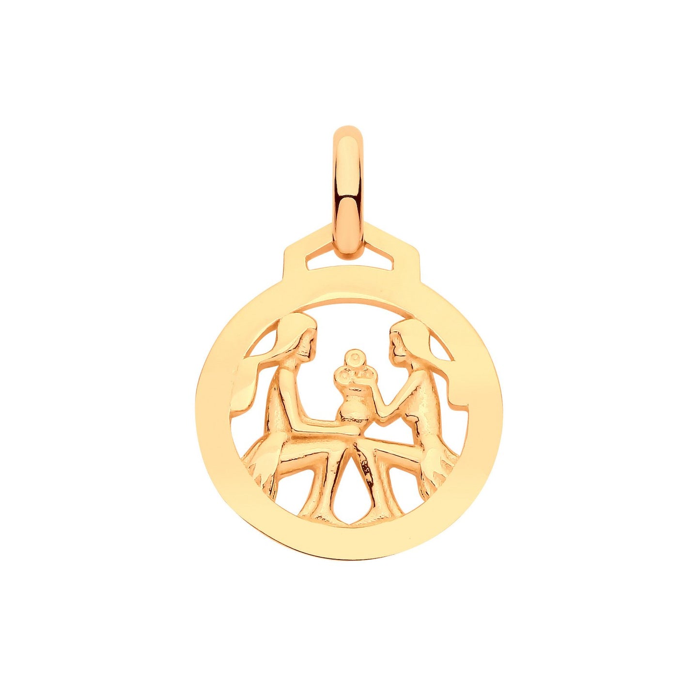 Yellow Gold  Round Zodiac Pendant Gemini