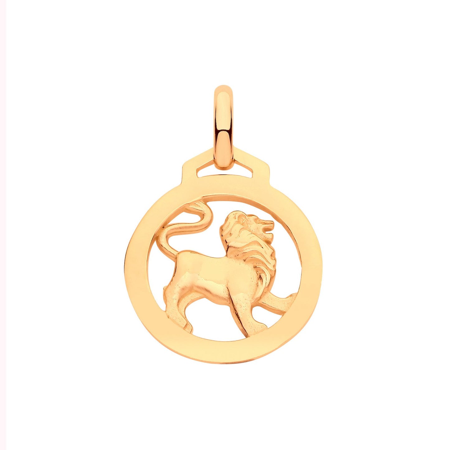 Yellow Gold  Round Zodiac Pendant Leo