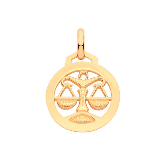 Yellow Gold  Round Zodiac Pendant Libra