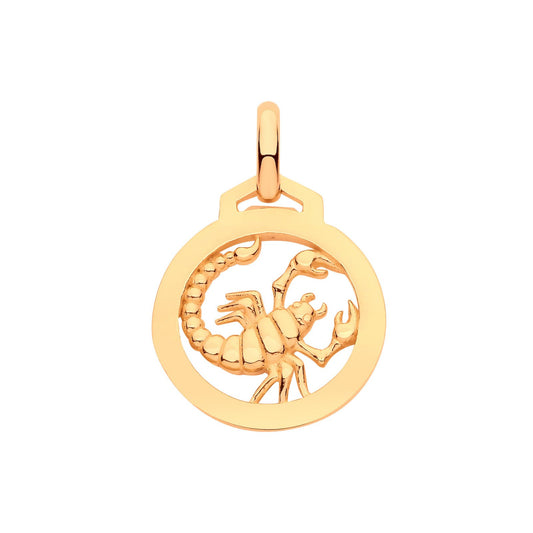 Yellow Gold  Round Zodiac Pendant Scorpio