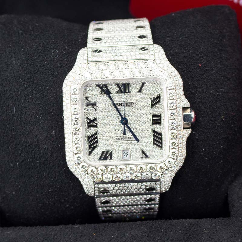 Cartier Santos de Cartier diamond-set watch with white Roman numeral dial - product image 4 of 6
