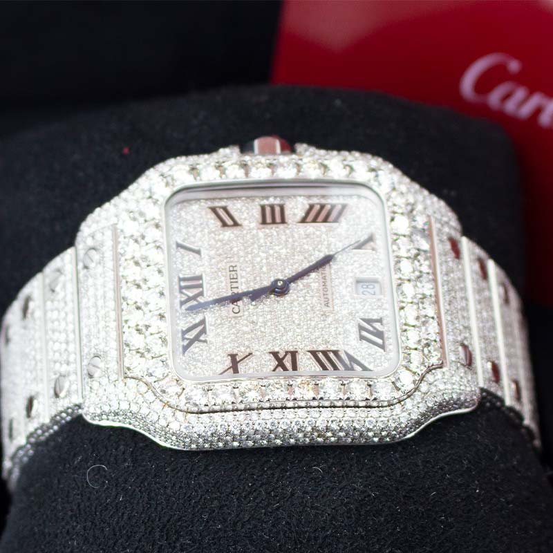 Cartier Santos de Cartier diamond-set watch with white Roman numeral dial - product image 3 of 6