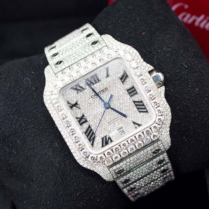 Cartier De Santos Roman Numeral Dial - Full Diamond Luxury Swiss Watch Certified Pre-Owned Kensington London Boutique - product image from Imperial...