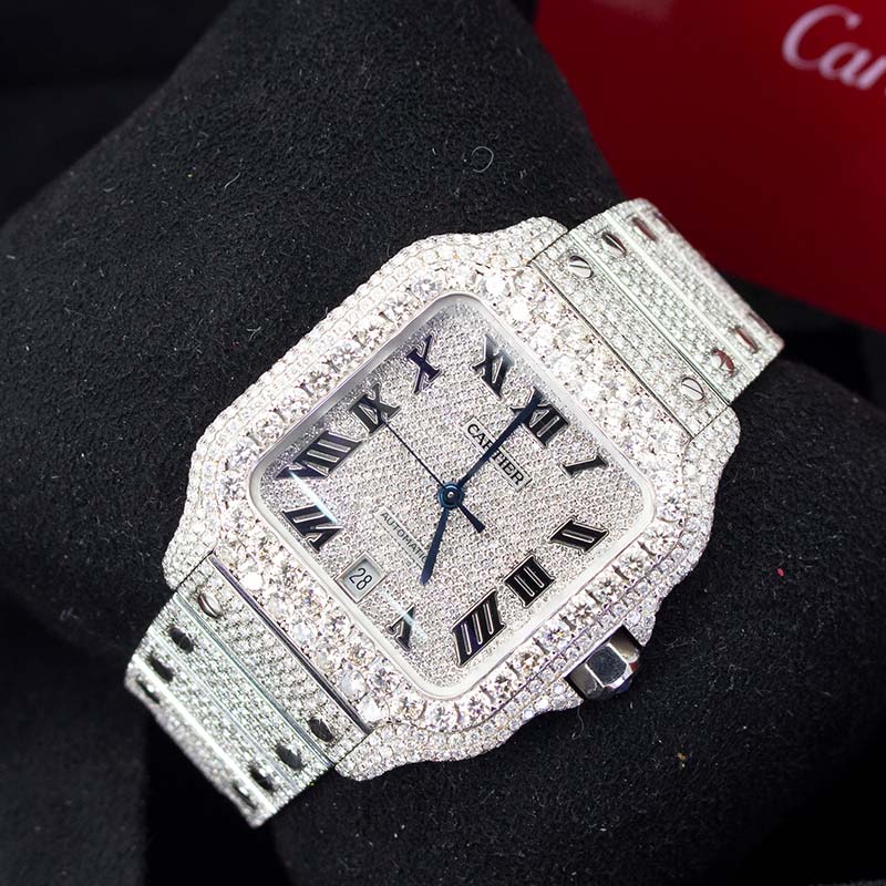 Cartier Santos de Cartier diamond-set watch with white Roman numeral dial - product image 2 of 6
