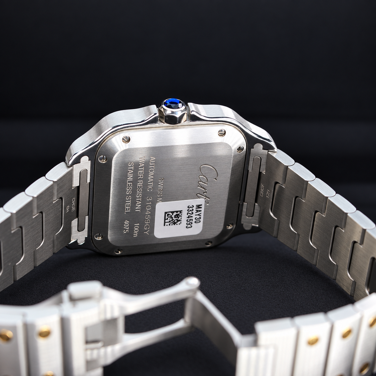 Cartier Santos de Cartier W2SA0016 caseback and bracelet underside