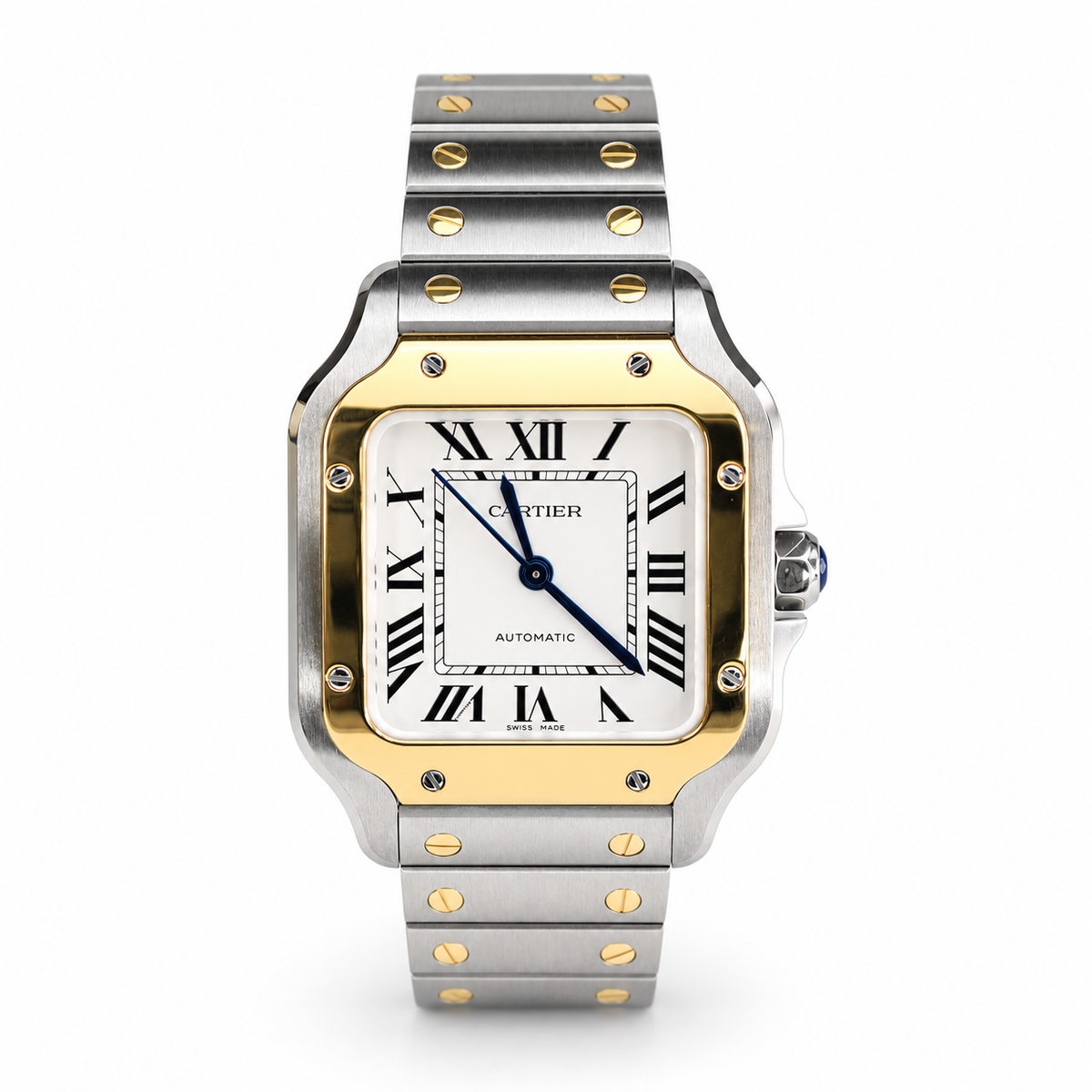 Cartier Santos de Cartier Medium W2SA0016 front view in steel and 18ct yellow gold