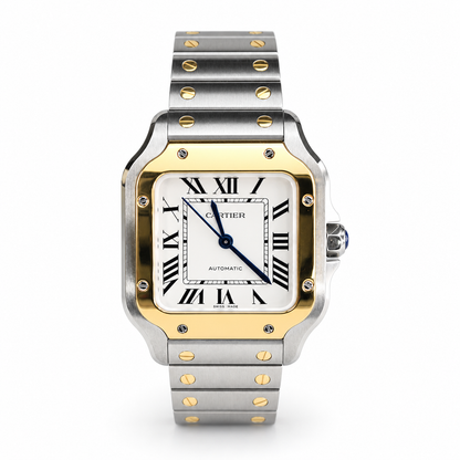 Cartier Santos de Cartier Medium W2SA0016 front view in steel and 18ct yellow gold