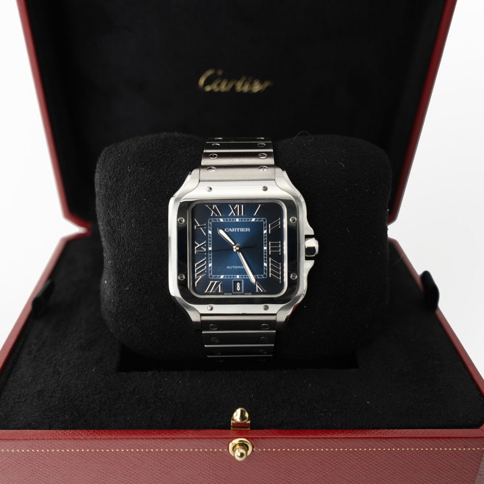 nan cartier de santos wssa0071 large blue dial interchangeable leather strap - product image from Imperial Time UK Ltd