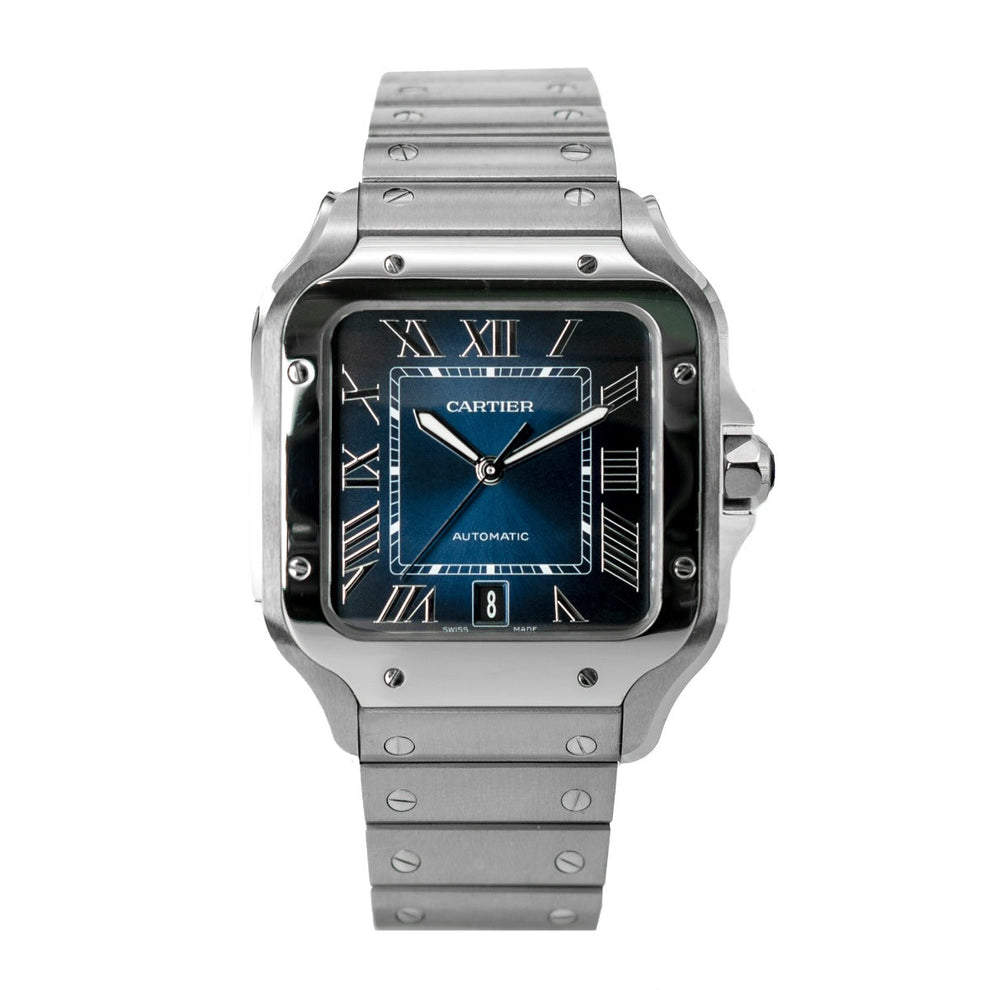 nan cartier de santos wssa0071 large blue dial interchangeable leather strap - product image from Imperial Time UK Ltd