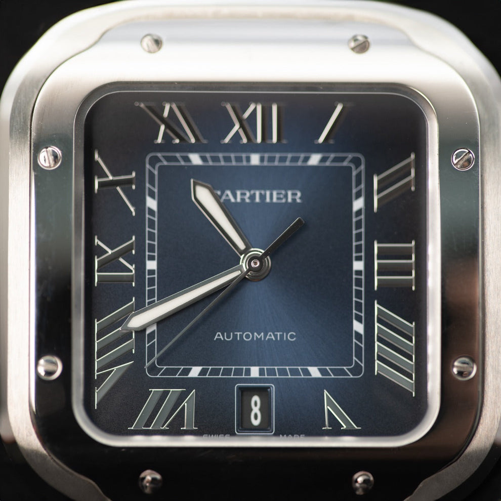 nan cartier de santos wssa0071 large blue dial interchangeable leather strap - product image from Imperial Time UK Ltd