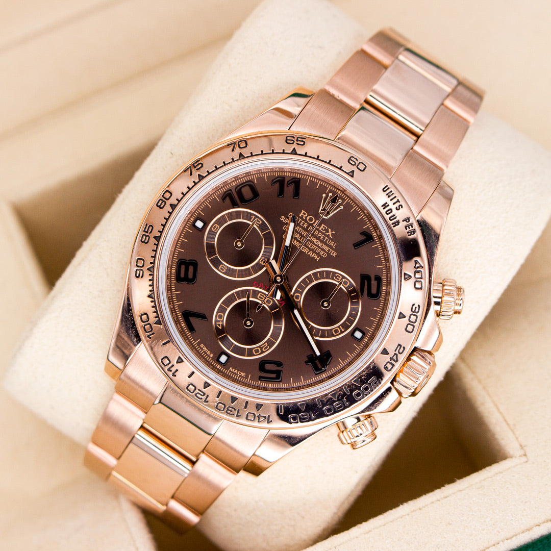Rolex Daytona Arabic 116505 Oyster Bracelet Brown Dial Rose Gold 2018 Unworn Condition Fluted Bezel 40 Mm Mechanical Watch - product image from Imperial ...