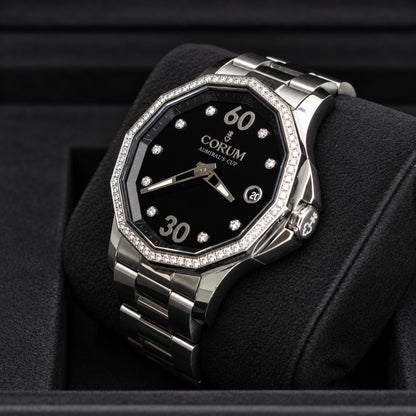 Corum Admiral's Cup Legend 38 reference 01.0091, blue-dial pre-owned Swiss luxury wristwatch