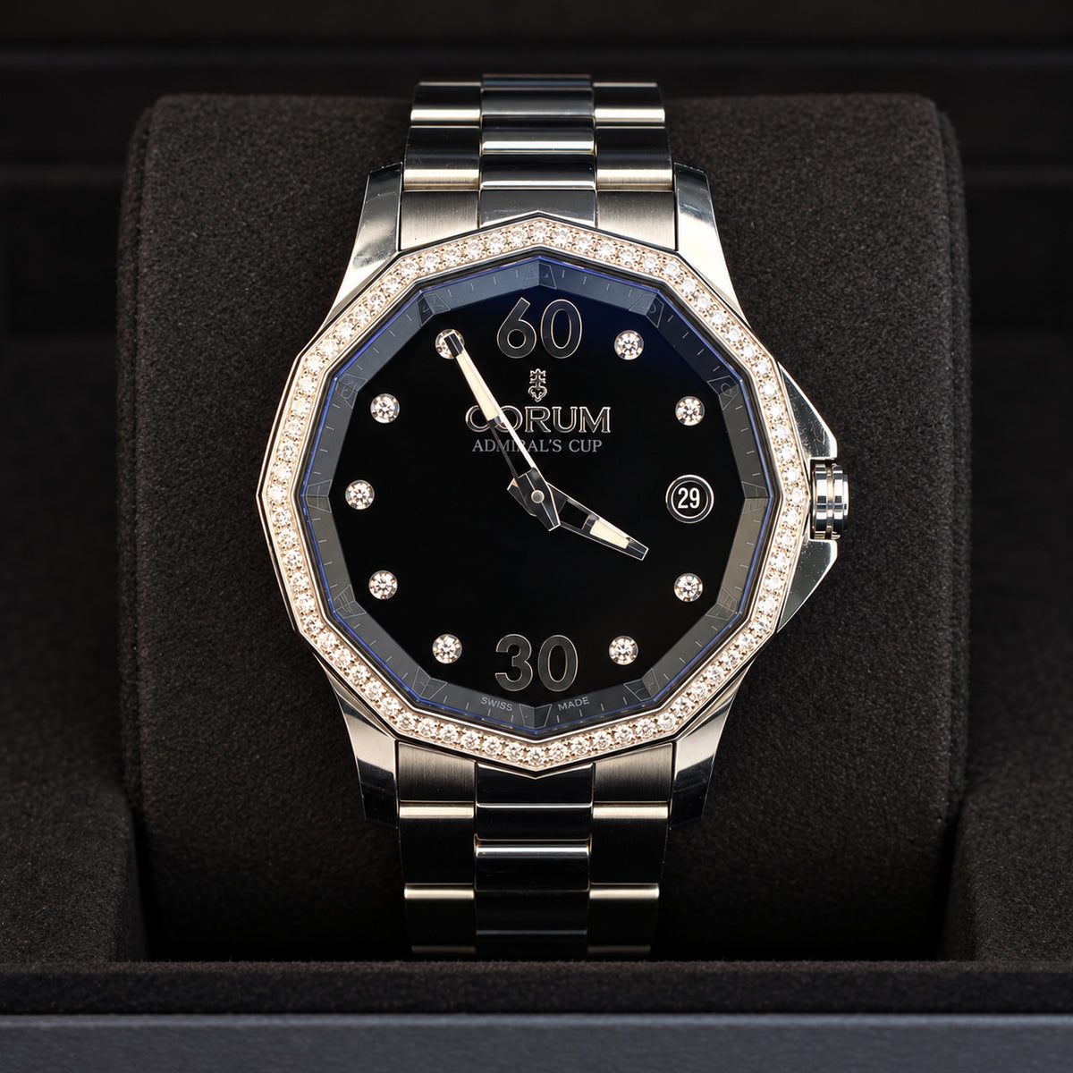 Corum Admiral's Cup Legend 38 watch featuring its distinctive twelve-sided stainless steel case