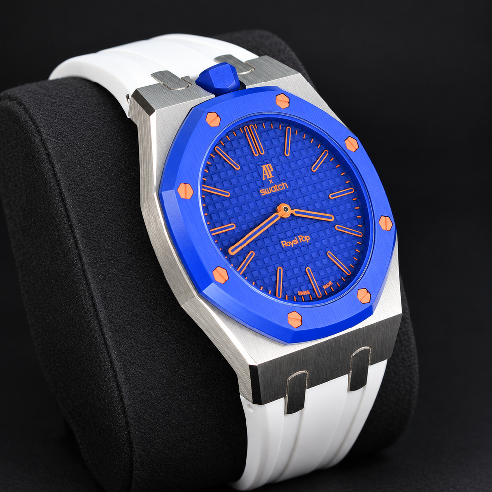 Swatch x Audemars Piguet Royal Pop Orenji Hachi Watch with Metal Case & Rubber Strap SSX03L103N