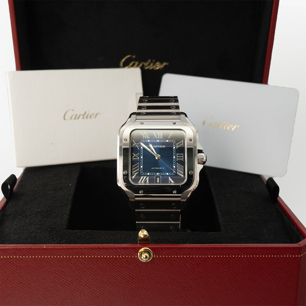 nan cartier de santos wssa0071 large blue dial interchangeable leather strap - product image from Imperial Time UK Ltd