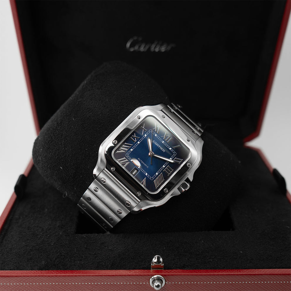 nan cartier de santos wssa0071 large blue dial interchangeable leather strap - product image from Imperial Time UK Ltd