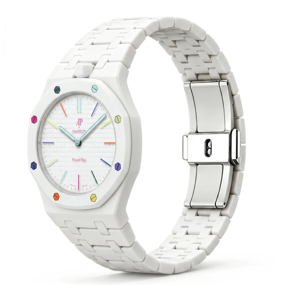 Swatch x Audemars Piguet Royal Pop HUIT BLANC Uhr mit Bioceramic-Armband und -Gehäuse SSX03W100N – Neu, ungetragen