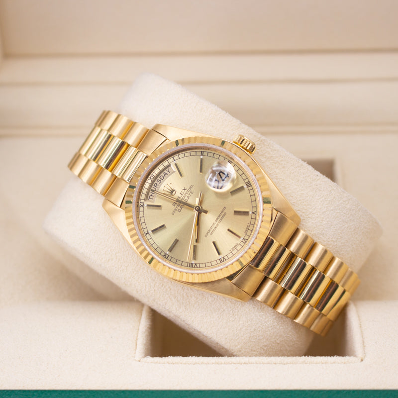 Rolex Day Date 18038 President Bracelet Champagne Dial Yellow Gold Pristine Condition Fluted Bezel 40 Mm Mechanical Watch - product image from Imperial T...