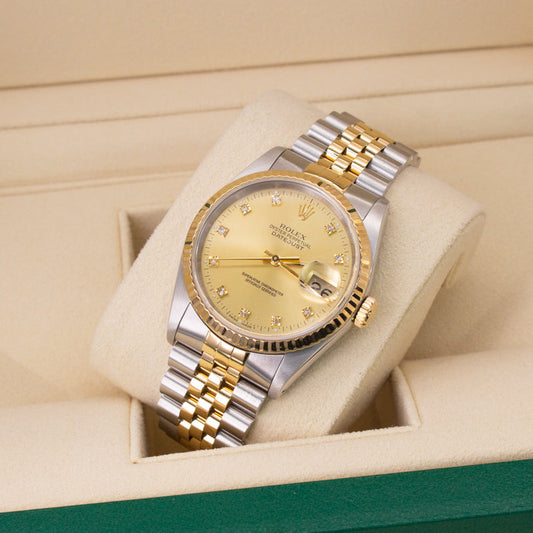 Rolex Datejust 36 16233 Jubilee Bracelet Champagne Dial Yellow Gold Pristine Condition Fluted Bezel 36mm Mechanical Watch - product image from Imperial ...