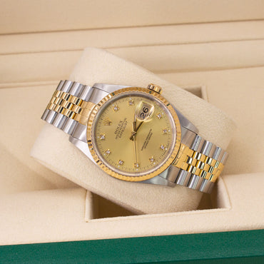 Rolex Datejust 36 16233 Jubilee Bracelet Champagne Dial Yellow Gold Pristine Condition Fluted Bezel 36mm Mechanical Watch - product image from Imperial ...