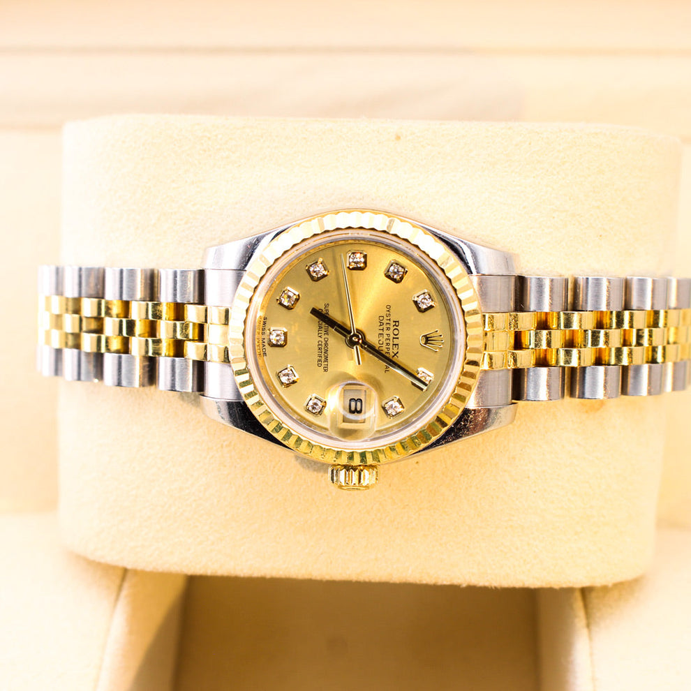Rolex Lady Datejust 179173 Jubilee Bracelet Gold Dial Yellow Gold 2013 Unworn Condition Fluted Bezel 26 Mm Mechanical Watch - product image from Imperial...