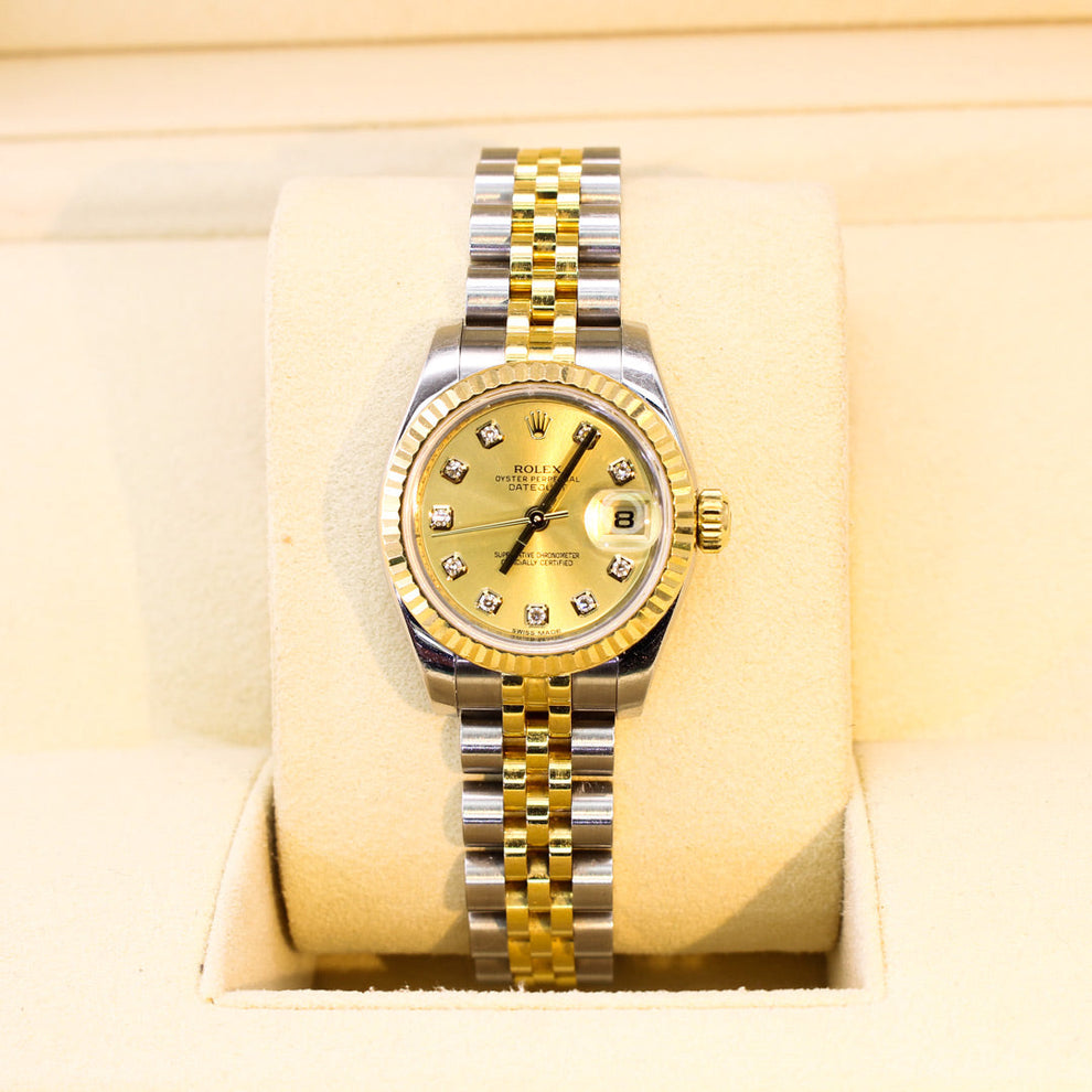 Rolex Lady Datejust 179173 Jubilee Bracelet Gold Dial Yellow Gold 2013 Unworn Condition Fluted Bezel 26 Mm Mechanical Watch - product image from Imperial...