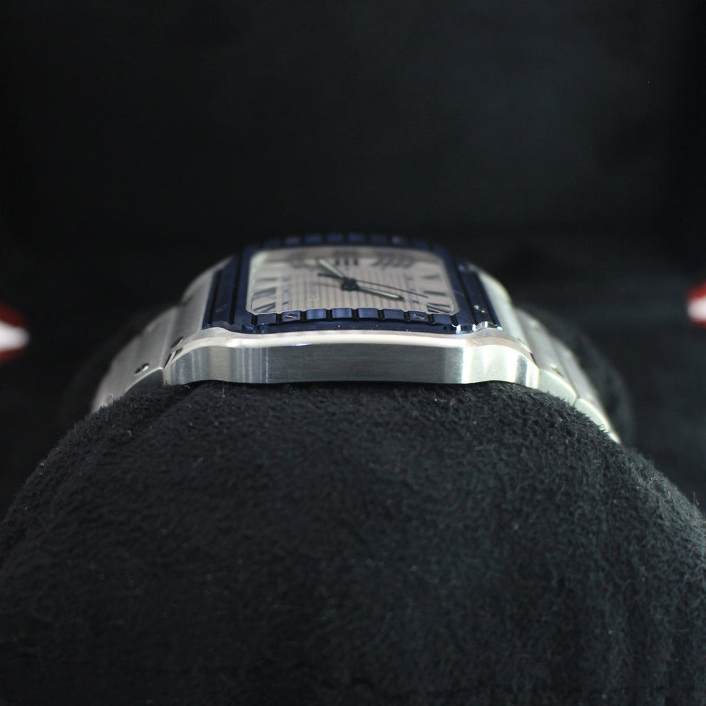 nan cartier de santos large steel silver blue bial men s automatic watch - product image from Imperial Time UK Ltd