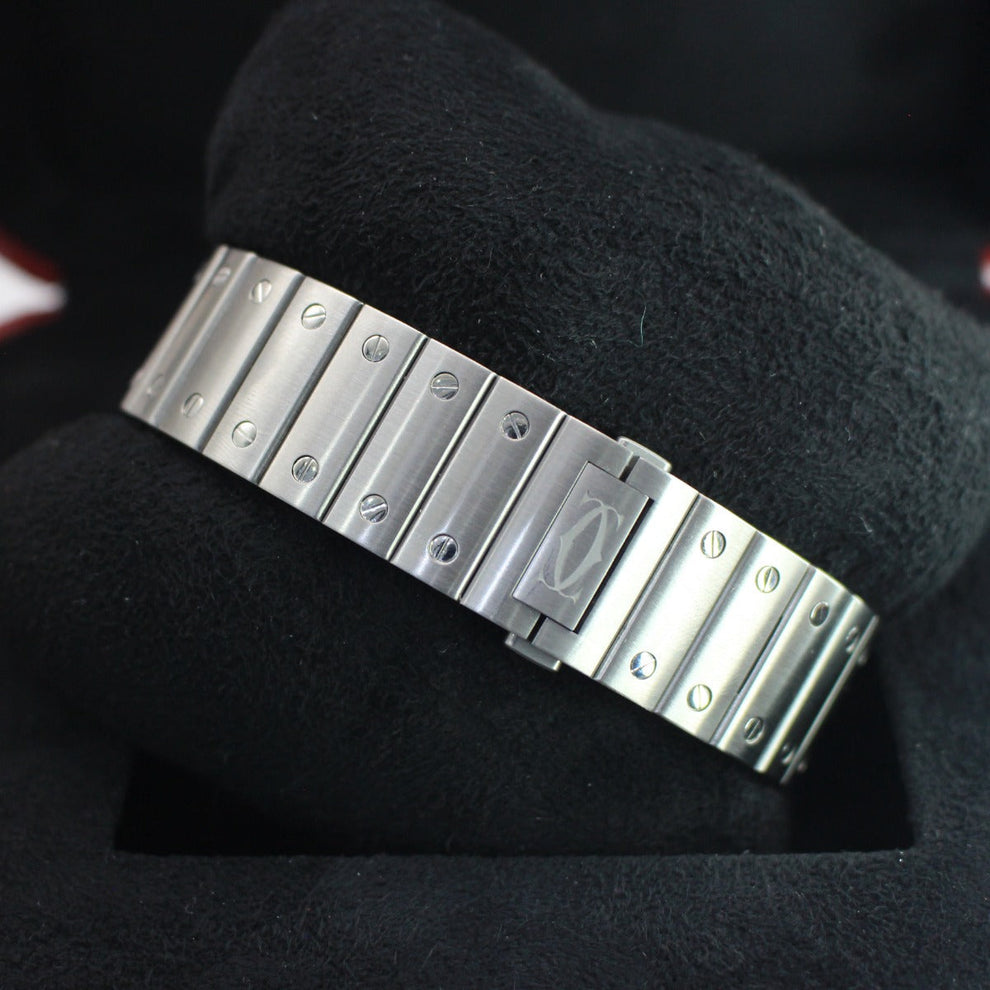 nan cartier de santos large steel silver blue bial men s automatic watch - product image from Imperial Time UK Ltd