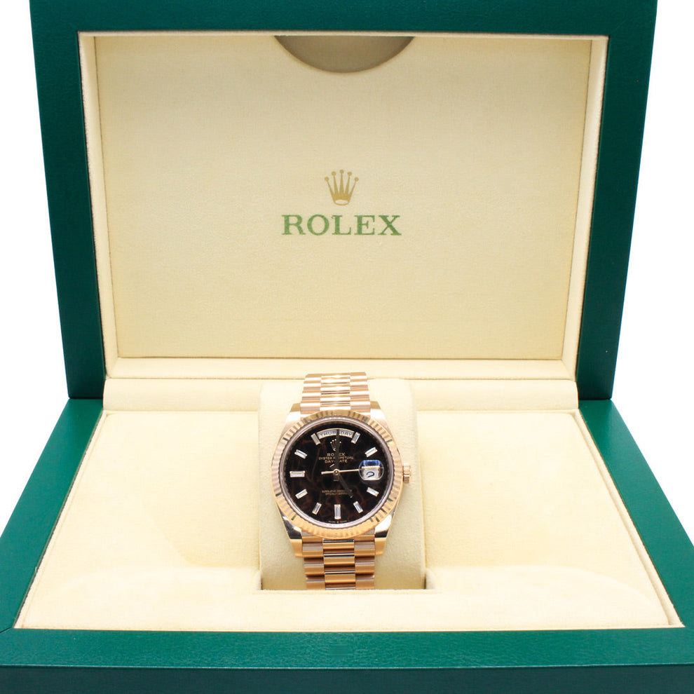 Rolex Day Date 228235 President Bracelet Black Dial Rose Gold 2022 Unworn Condition Fluted Bezel 40 Mm Mechanical Watch - product image from Imperial Tim...