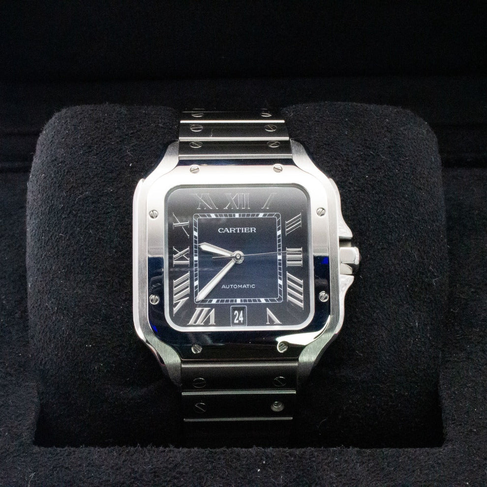 nan cartier de santos wssa0030 large blue dial interchangeable leather strap - product image from Imperial Time UK Ltd