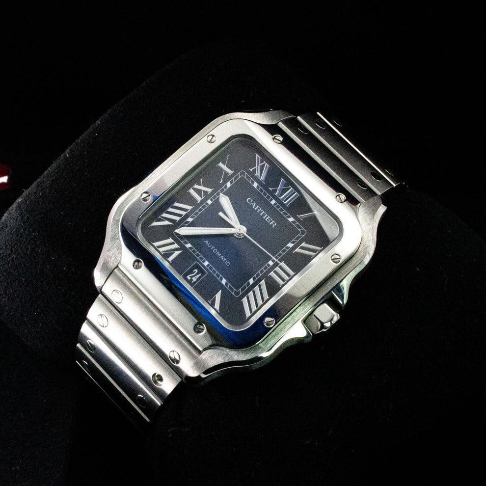 nan cartier de santos wssa0030 large blue dial interchangeable leather strap - product image from Imperial Time UK Ltd