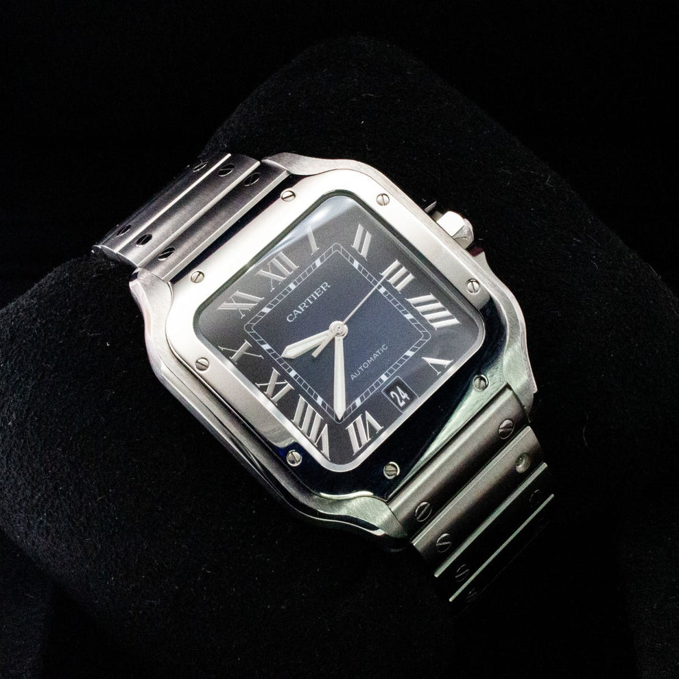 nan cartier de santos wssa0030 large blue dial interchangeable leather strap - product image from Imperial Time UK Ltd
