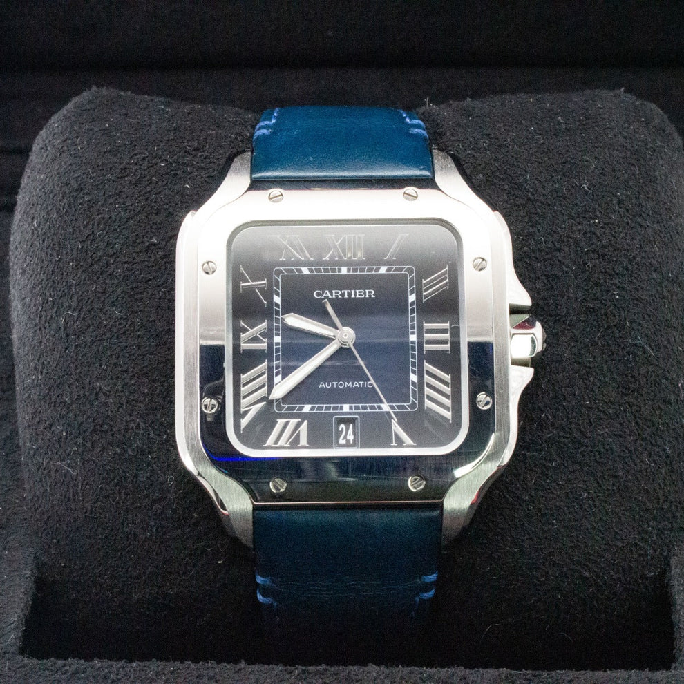 nan cartier de santos wssa0030 large blue dial interchangeable leather strap - product image from Imperial Time UK Ltd
