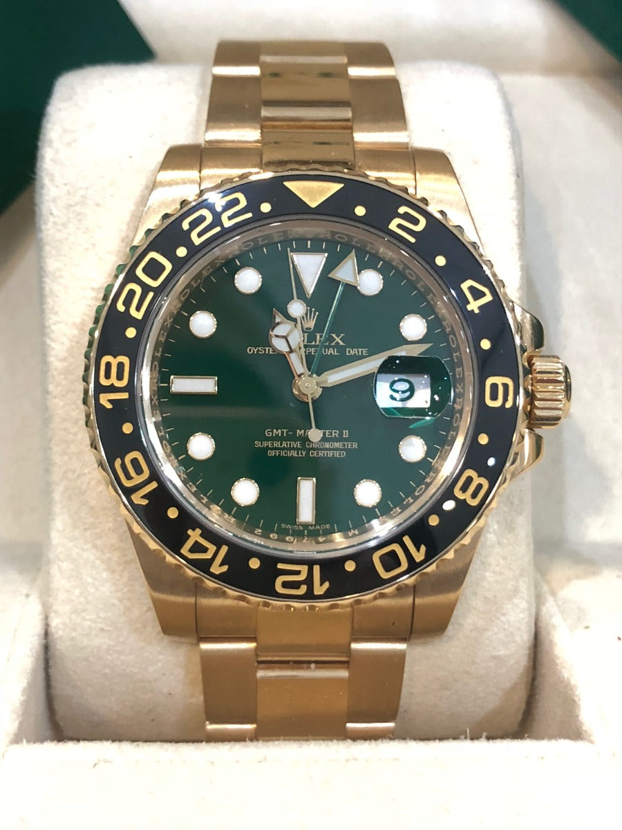 Rolex Gmt-master II 2008 Oyster Bracelet Green Dial Yellow Gold 2008 Immaculate Condition Gmt/dual Time 40 Mm Mechanical Watch - product image from...