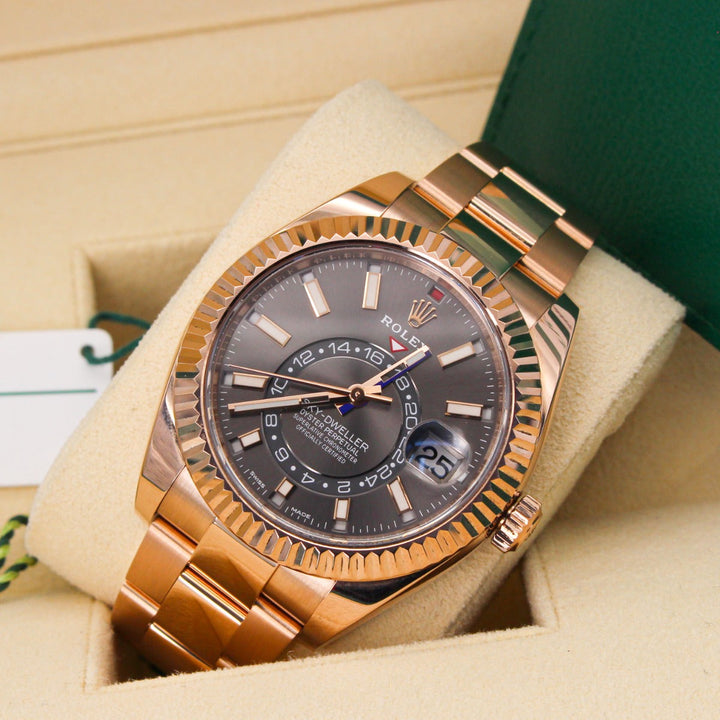 Rolex Sky-dweller Rhodium 326935 Oyster Bracelet Rhodium Dial Rose Gold 2019 Immaculate Condition Fluted Bezel 42 Mm Mechanical Watch - product image fro...