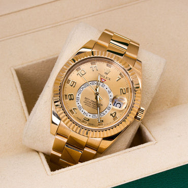 Rolex Skydweller Champagne 326938 Oyster Bracelet Gold Dial Yellow Gold Pristine Condition Fluted Bezel 40 Mm Mechanical Watch - product image from Imper...