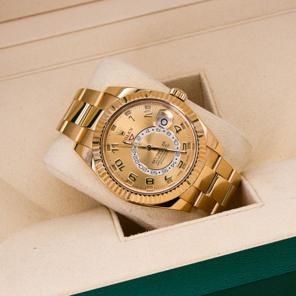 Rolex Skydweller Champagne 326938 Oyster Bracelet Gold Dial Yellow Gold Pristine Condition Fluted Bezel 40 Mm Mechanical Watch - product image from Imper...