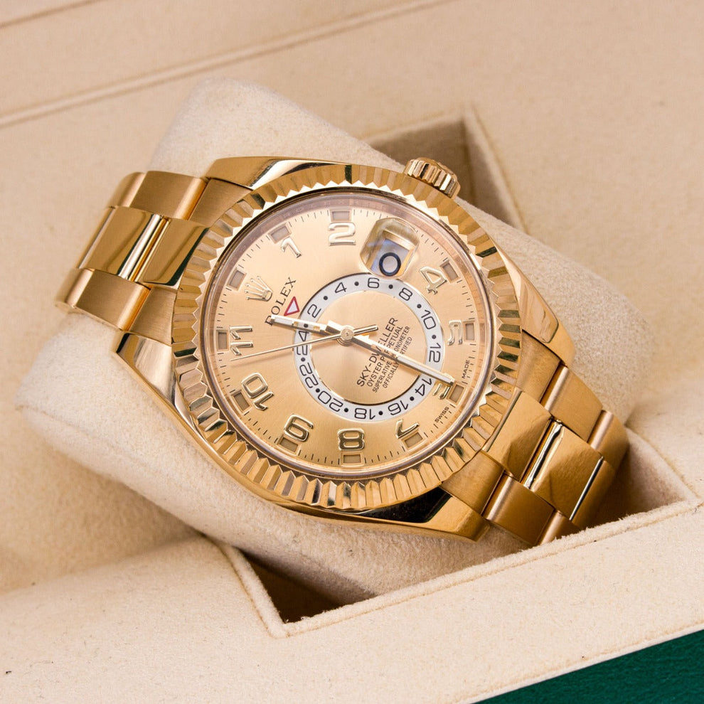 Rolex Skydweller Champagne 326938 Oyster Bracelet Gold Dial Yellow Gold Pristine Condition Fluted Bezel 40 Mm Mechanical Watch - product image from Imper...